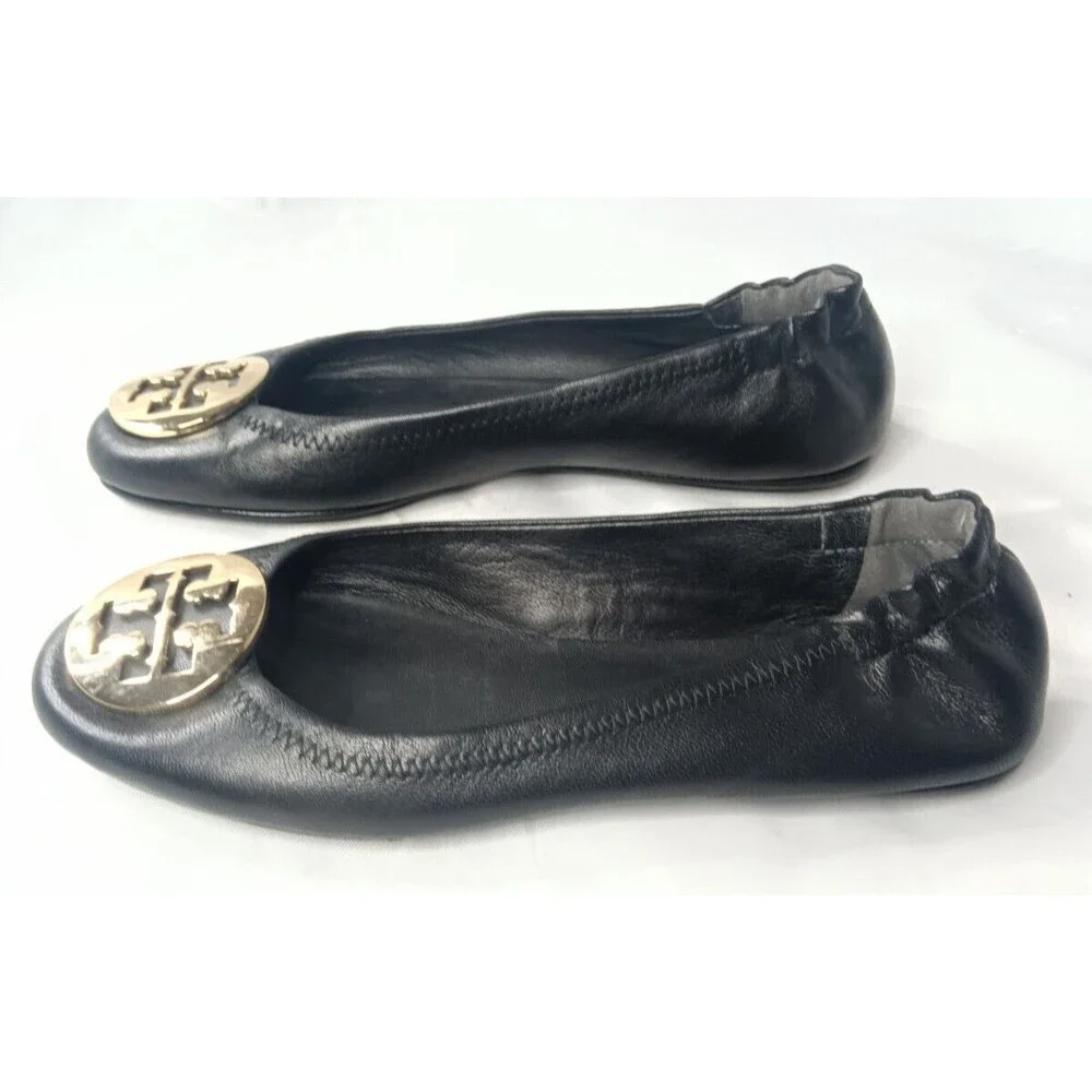 Tory Burch Minnie Travel Ballet Shoes Women's Size 6~Black/Gold_4